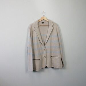 Talbots Knit Blazer Jacket Woman 3X Beige Striped Cotton Rayon Casual Chic 984